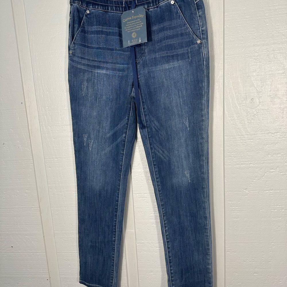 Democracy High Rise Drawstring Skinny Leg Blue Jeans Size 2 NWT - Picture 3 of 10